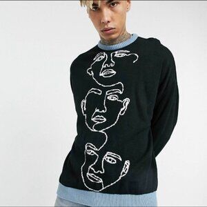 ASOS Design - Artistic Faces Sweater - SM